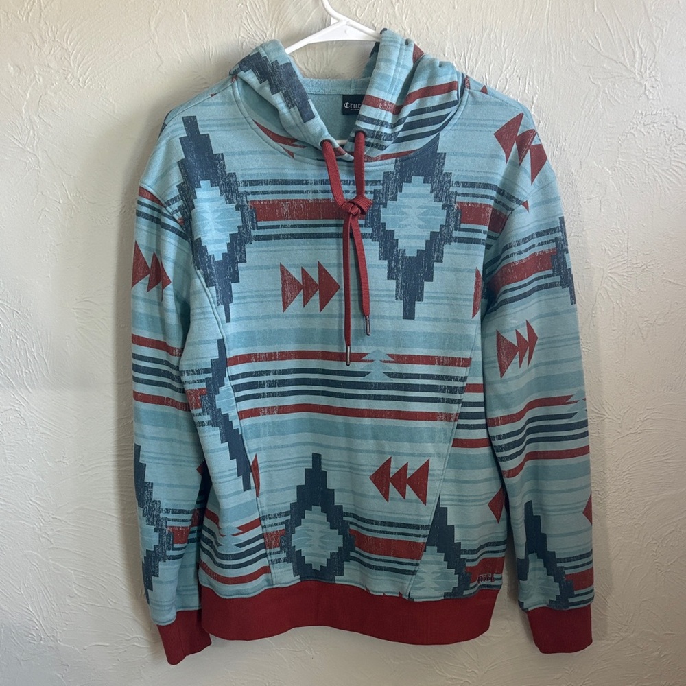 Cruel Denim Aztec Pattern Pullover Hoodie - Teal & Rust